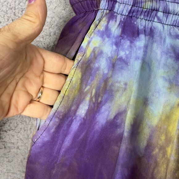 Vintage Attack Reaction Wear Tie Dye Pants L Purple Yellow Rayon Boho Grunge USA - Picture 4 of 13